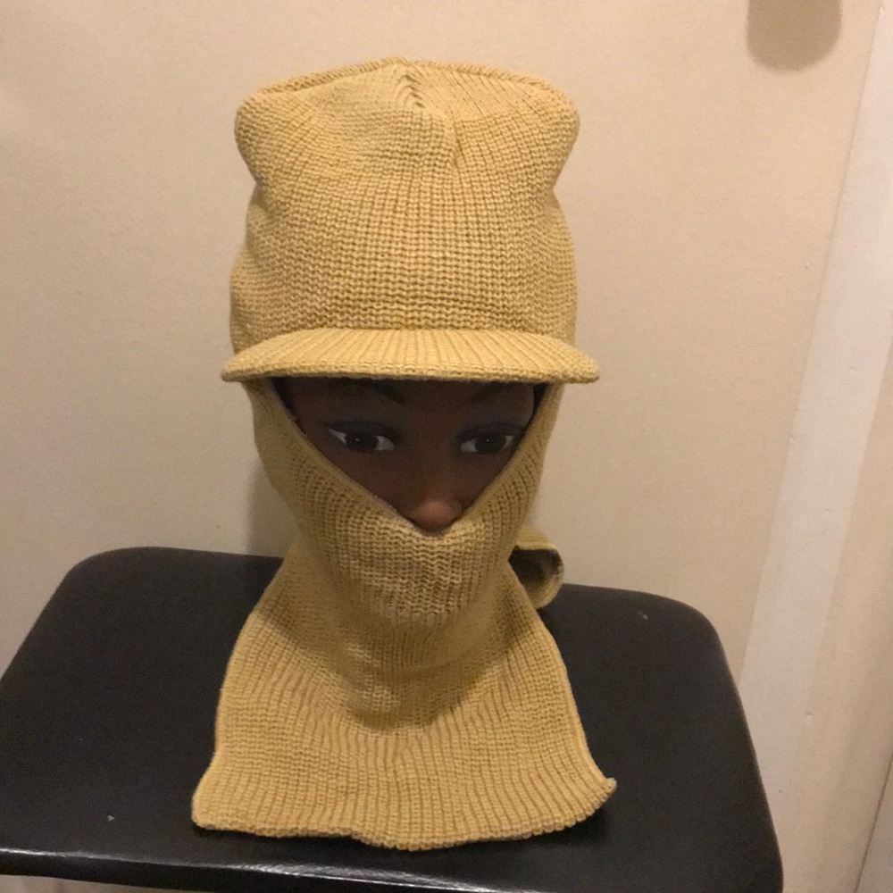 Tan Knit Balaclava Hat With Brim